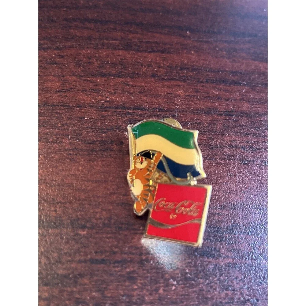 Vintage‎ 1988 Seoul Olympics Coca Cola Hodori Tiger Sierra Leone Flag Lapel Pin